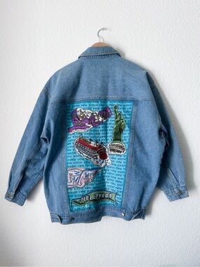 Vintage Embellished Denim Jean Jacket Oversized